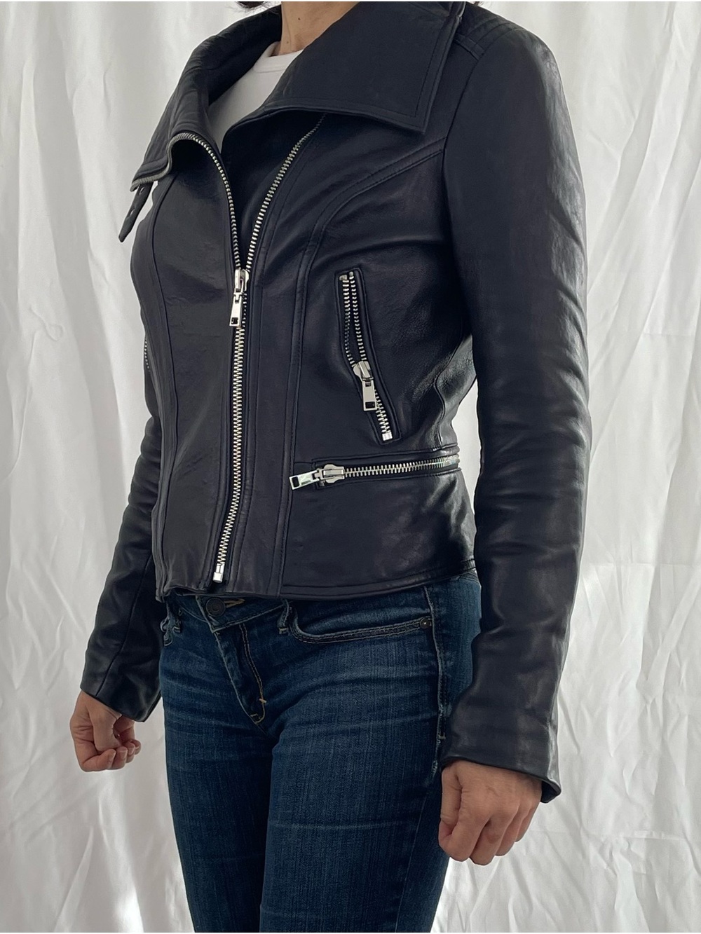 Wilson Black Leather Moto Jacket with Silver Hardware